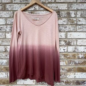 Anthropologie Pure + Good Pink Ombré Slub Cotton Long Sleeve Top